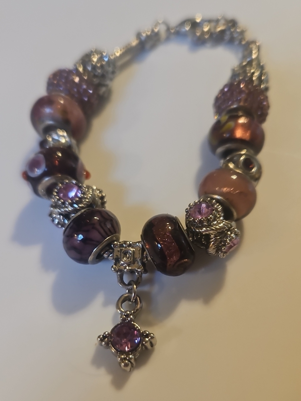 Pink and Purple Bead Charm Bracelet - Women Jewelry